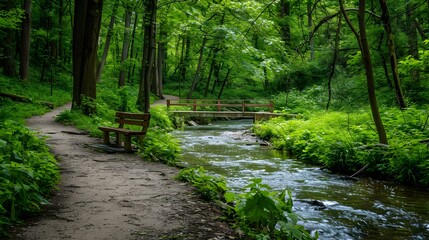 Wall Mural - A path along a stream in a forest img