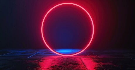 Wall Mural - a black background with red neon circle lights