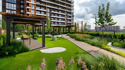 Sticker - Green roof of a residential building with lawns img