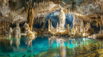 Wall Mural - Karst caves with underground rivers flowing through limestone image