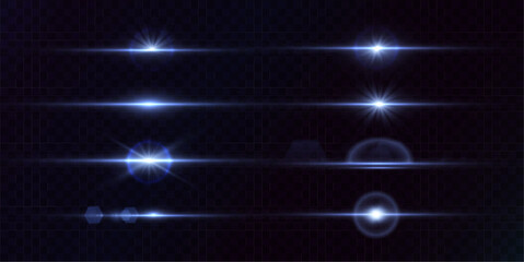 Leinwandbilder - Blue laser light glare effect. Abstract laser beams of light. Horizontal neon rays of light