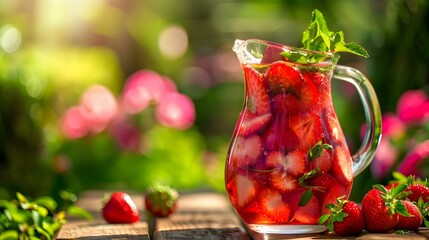 Sticker - Strawberry lemonade in a glass jug with strawberry picture