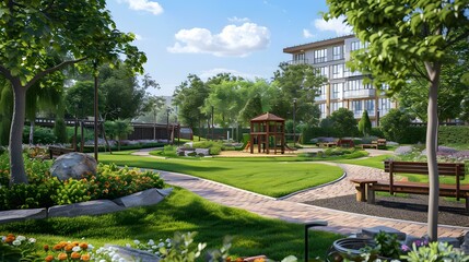 Wall Mural - Landscape project for a residential complex with green image