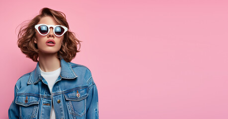 Wall Mural - Перейти к странице
|12345...46Далее
Young woman in stylish sunglasses on a minimalistic pink background. Ideal advertising for accessories eyewear stores.