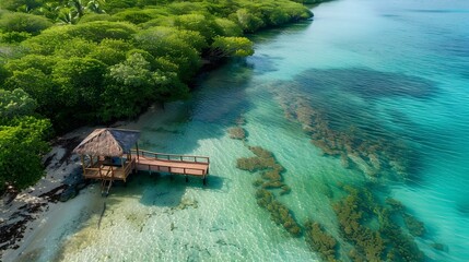 Sticker - A beach with a lagoon and clear water image