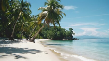 Poster - Beach with palm trees and white sand image