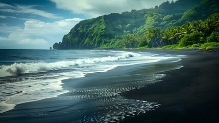 Poster - A black sand beach on a volcanic island picture