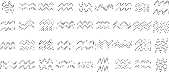 Wall Mural - aquarius symbol line art, wavy line vector icons, black outlines, abstract design, astrological elem