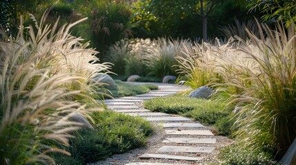 Canvas Print - A grass garden with tall ornamental grasses picture