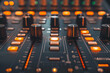 © Viam - Professional audio mixing console with glowing buttons and sliders