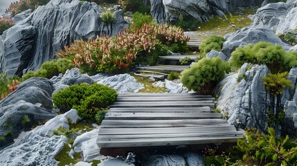 Wall Mural - A garden on a rock with plants that picture