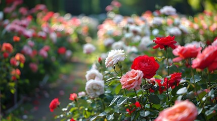 Wall Mural - A garden of rare roses with a variety