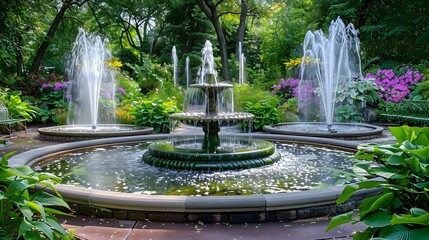 Sticker - Fountain garden with various water features picture