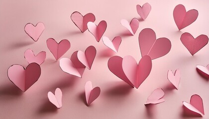 Wall Mural - paper pink hearts fly on soft pink color background valentine day concept for design