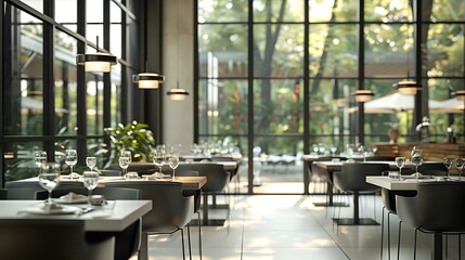 Poster - Modern restaurant with open plan large windows img