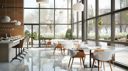 Poster - Modern restaurant with open plan large windows image