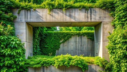 Sticker - Concrete structure hidden by vibrant green foliage, lush, green, leaves, nature, hidden, covered, structure, concrete