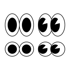 Wall Mural - Groovy eyes, a set of eyes in a groovy style. Sign, symbol, black and white vector illustration.