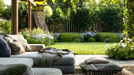 Wall Mural - Terrace with a green roof and comfortable sofas img