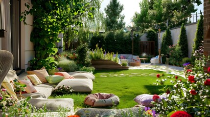 Wall Mural - Terrace with a play area and comfortable sofas img