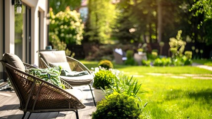 Wall Mural - Terrace with a mini-garden and chairs picture