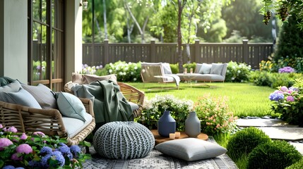 Wall Mural - Terrace with a mini-garden and comfortable sofas picture