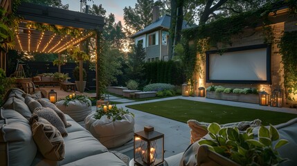 Wall Mural - Terrace with an outdoor cinema and soft chairs picture