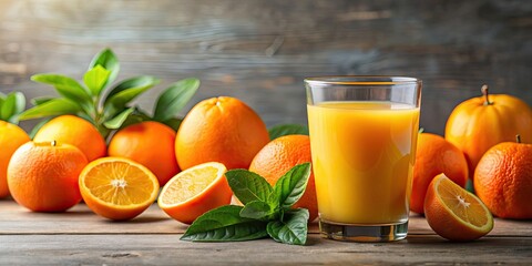 Poster - Freshly squeezed orange juice in a glass with ripe oranges , citrus, healthy, beverage, refreshing, vitamin C, fruit, breakfast