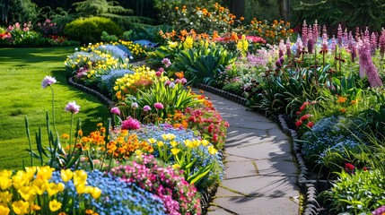 Wall Mural - Flower beds in the garden with a variety