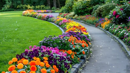 Wall Mural - Flower beds along the paths in the park picture