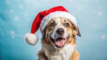 Canvas Print - Happy dog wearing a festive Santa hat, dog, Santa hat, cute, holiday, Christmas, pet, canine, celebration, seasonal