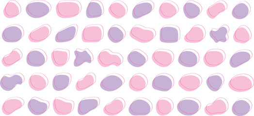 Wall Mural - かわいい抽象的な流体シェイプの楕円フレーム　ベクター　ピンク　紫　Set of cute abstract shapes.Vector loose frame.Abstract Wave on Background. Vector Illustration.