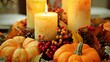© Oksana Smyshliaeva - Festive Autumn Centerpiece with Candles and Pumpkins