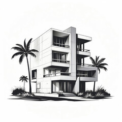 Wall Mural - black and white vector illustration of modern house
