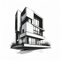 Wall Mural - black and white vector illustration of modern house
