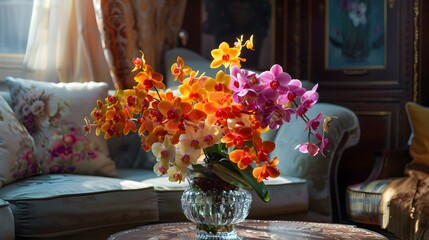 Wall Mural - A bouquet of orchids in an elegant vase img