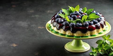 Poster - Delicious blueberry jelly cake on a cake stand with fresh berries and mint leaves , blueberry, jelly, cake, dessert, sweet