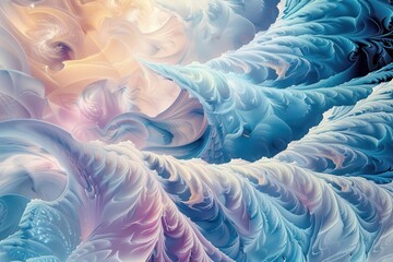 Wall Mural - ethereal fractal artwork in cool pastel tones intricate flowing patterns create sense of infinite de