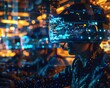 © LittleDreamStocks - A person wearing a VR headset, immersed in a digital world, surrounded by glowing lights.
