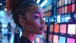 © saichon - A makeup artist using advanced techniques in a vibrant, attractive setup
