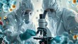 © happysunstock - Medical Researchers Studying Anatomical Slides Through Microscope for Disease Research, Generative Ai