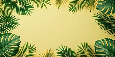 Wall Mural - Tropical background featuring modern shape tropical leaves in a summer theme, plants, floral elements, tropical, modern