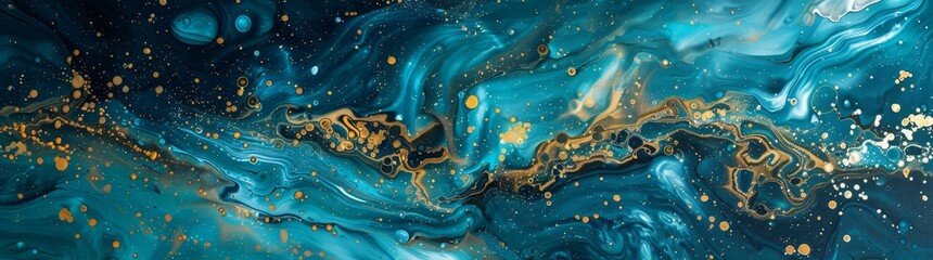 Wall Mural - Marbleized background with vibrant blue colors. Beautiful gold paint.