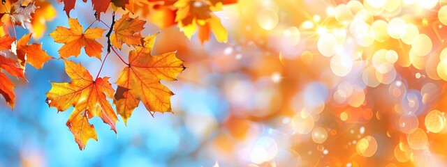 Wall Mural - This photo was taken on a sunny autumn day in Kyushu, Japan, with maple leaves in the foreground and a blurred background. There were no people, it was a close-up, a copy space shot, a macro image.