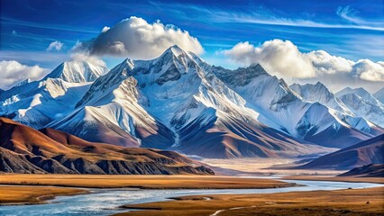 Poster - Majestic snow-capped mountains in Tibet during winter, Tibet, snowy, mountains, winter, landscape, majestic, pristine, tranquil