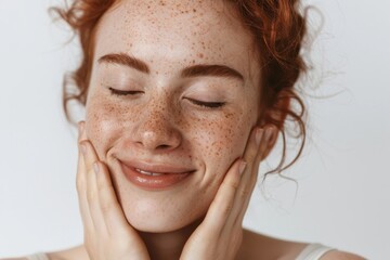 beautiful hispanic girl with freckles on her face enjoying clean healthy skin advertising skincare c