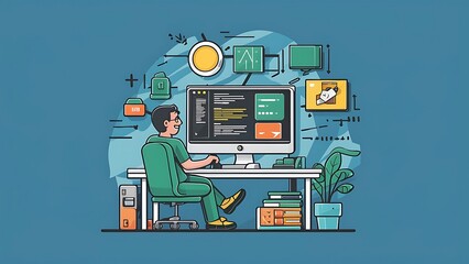 programming on computer illustration vector concept background