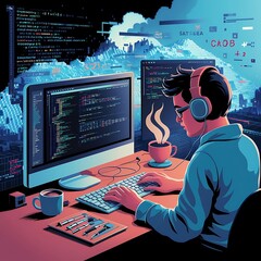 programming on computer illustration vector concept background