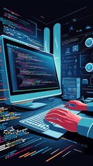 programming on computer illustration vector concept background