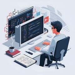 programming on computer illustration vector concept background